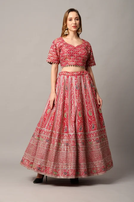 Designer Red Tissue Lehenga for Women with Intricate Thread and Zari Work - Image 2