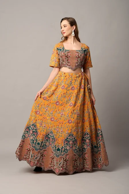 Designer Yellow Crepe Lehenga for Women with Sequin and Zari Embellishments - Image 3