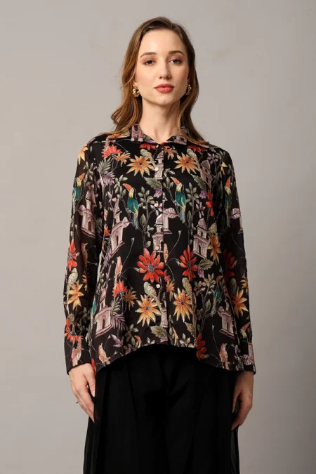 Elegant Black Cord Set for Women in Chinon and Georgette with Floral Zari Detailing - Image 2