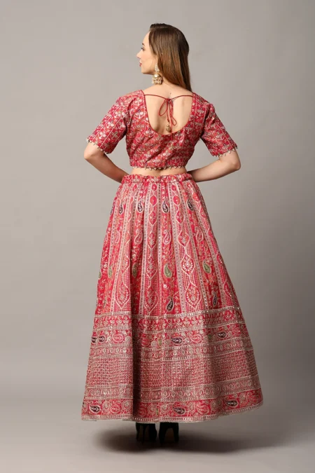 Designer Red Tissue Lehenga for Women with Intricate Thread and Zari Work - Image 4