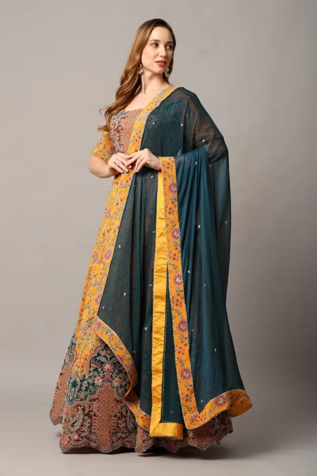 Designer Yellow Crepe Lehenga for Women with Sequin and Zari Embellishments - Image 4