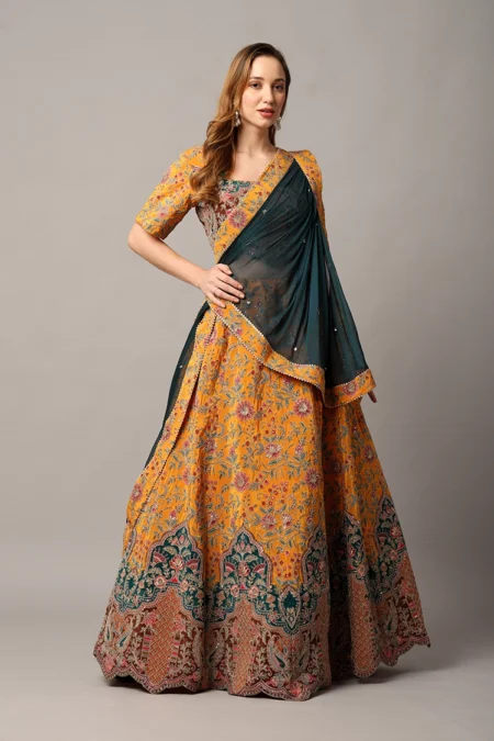 Designer Yellow Crepe Lehenga for Women with Sequin and Zari Embellishments - Image 5