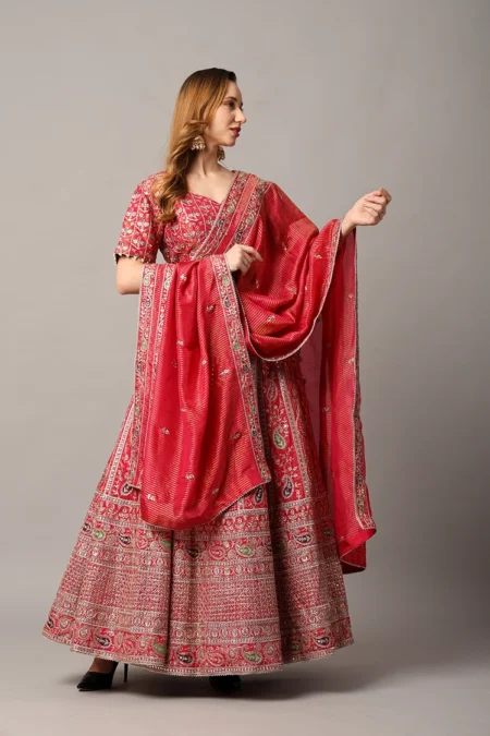 Designer Red Tissue Lehenga for Women with Intricate Thread and Zari Work - Image 6