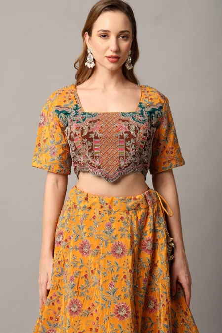 Designer Yellow Crepe Lehenga for Women with Sequin and Zari Embellishments - Image 2