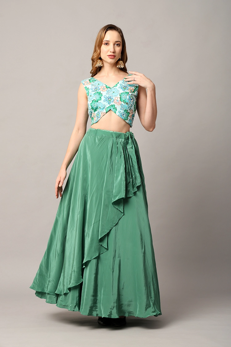Designer Green Skirt and Top Set