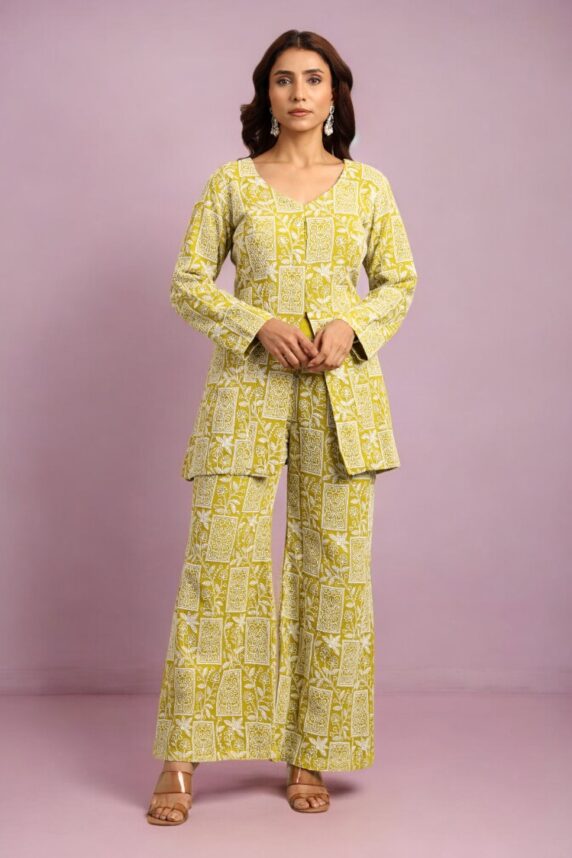 Lime Yellow Peplum Top with Pant