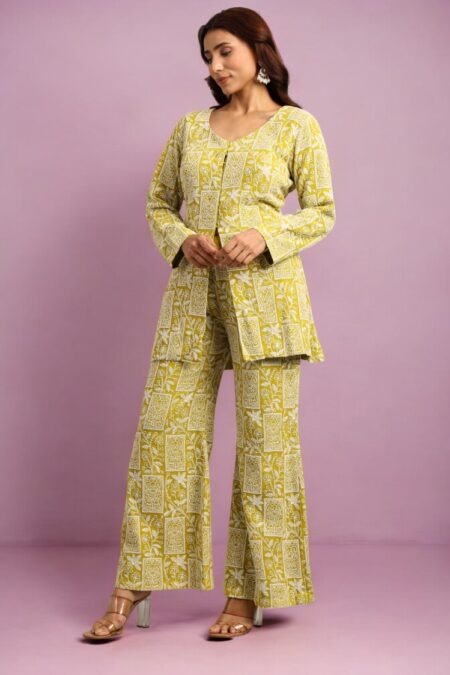Lime Yellow Peplum Top with Pant - Image 2
