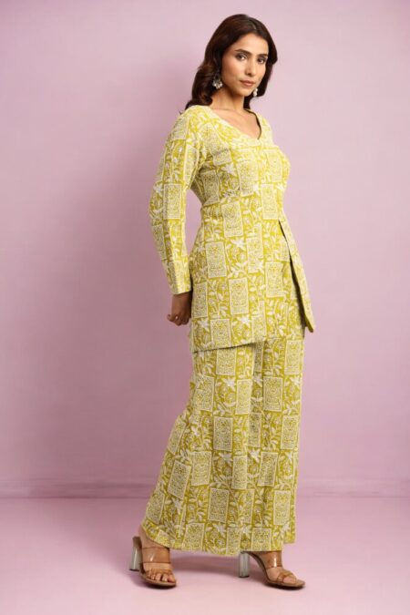 Lime Yellow Peplum Top with Pant - Image 5