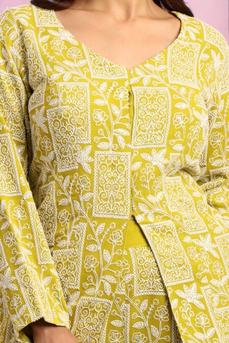 Lime Yellow Peplum Top with Pant - Image 3