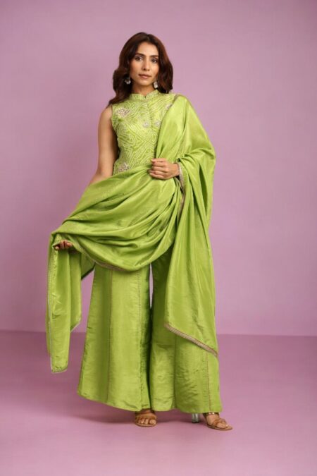 Peplum Top with Flared Pant & Dupatta - Image 2