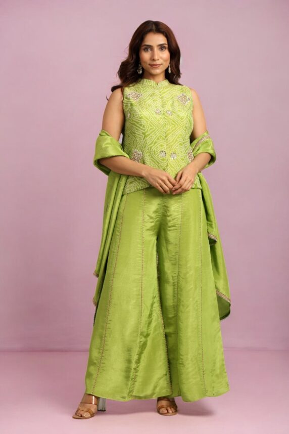 Peplum Top with Flared Pant & Dupatta