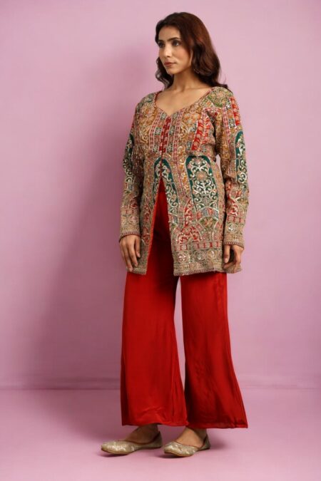 Red Peplum Top with Pant - Image 6