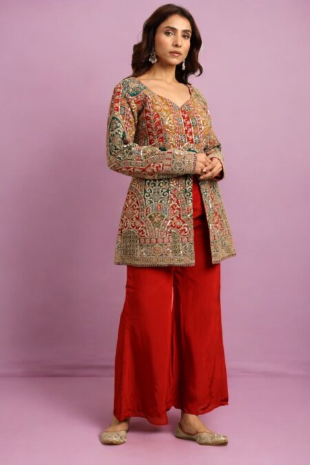 Red Peplum Top with Pant - Image 4