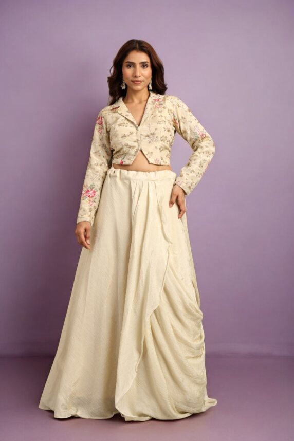 Cream Draped Skirt with Top