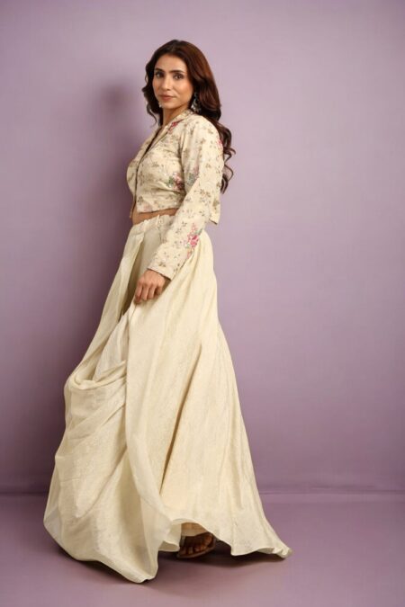 Cream Draped Skirt with Top - Image 3