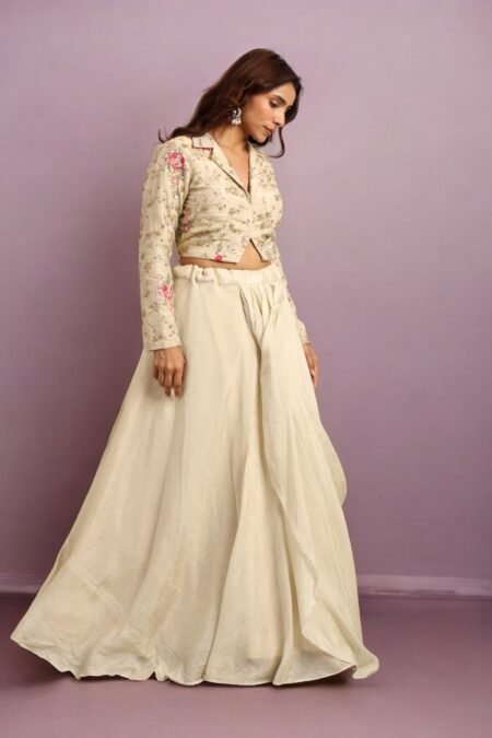 Cream Draped Skirt with Top - Image 6